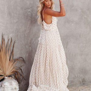 NWT VICI Fathoms Below Adjustable Metallic Tiered Maxi Dress - Cream